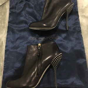 Sergio Rossi Stud Heel Leather Booties